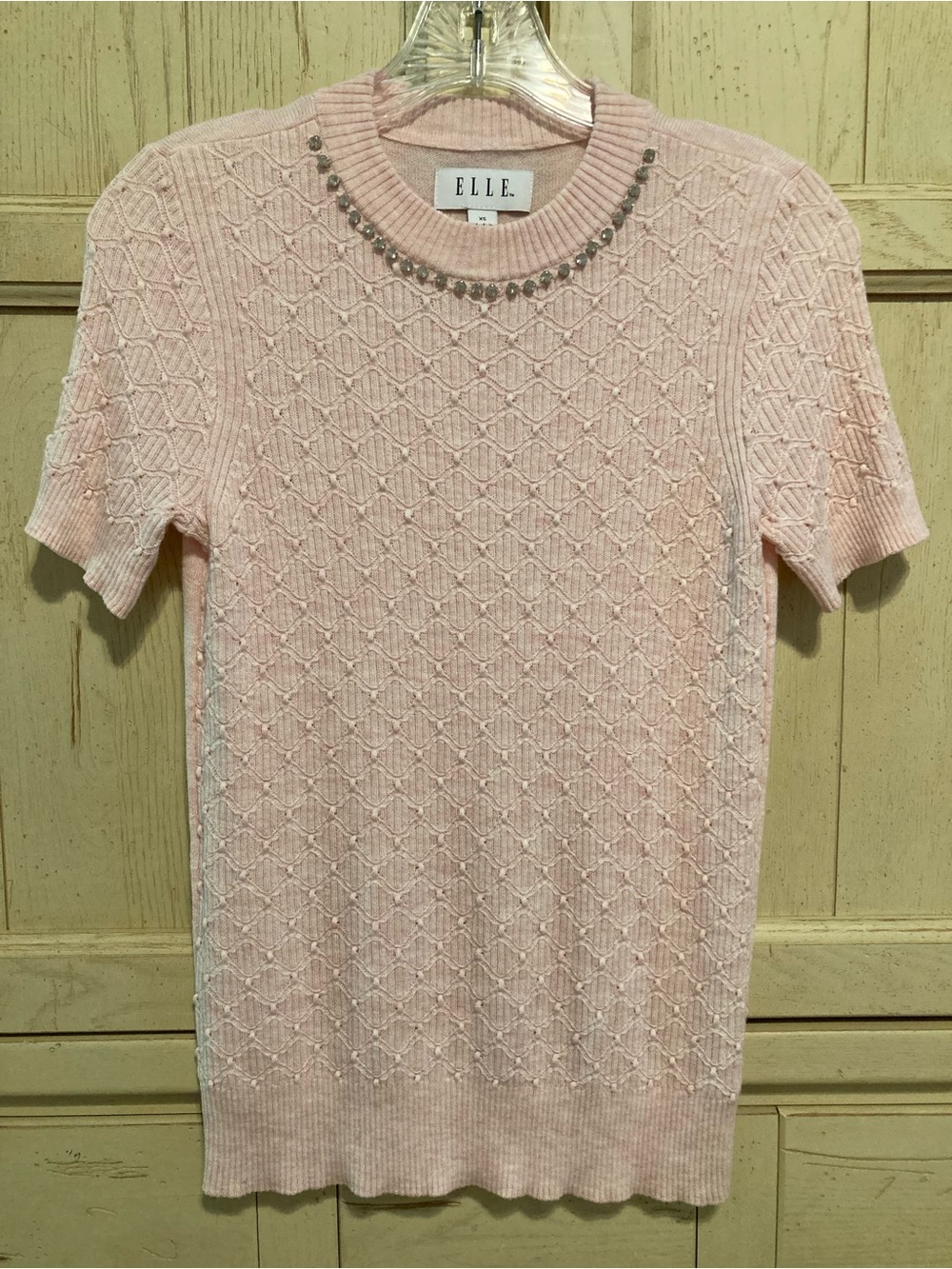 ELLE SS Pink Sweater with Rhinestones XS NEW